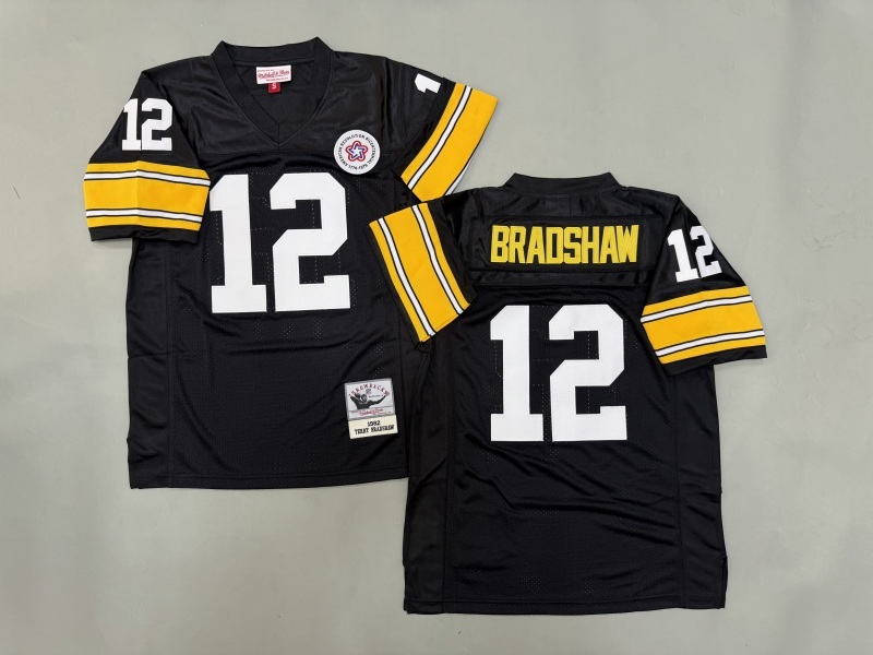Men 2025 Pittsburgh Steelers #12 Bradshaw black Throwback Limited NFL Jersey style 003